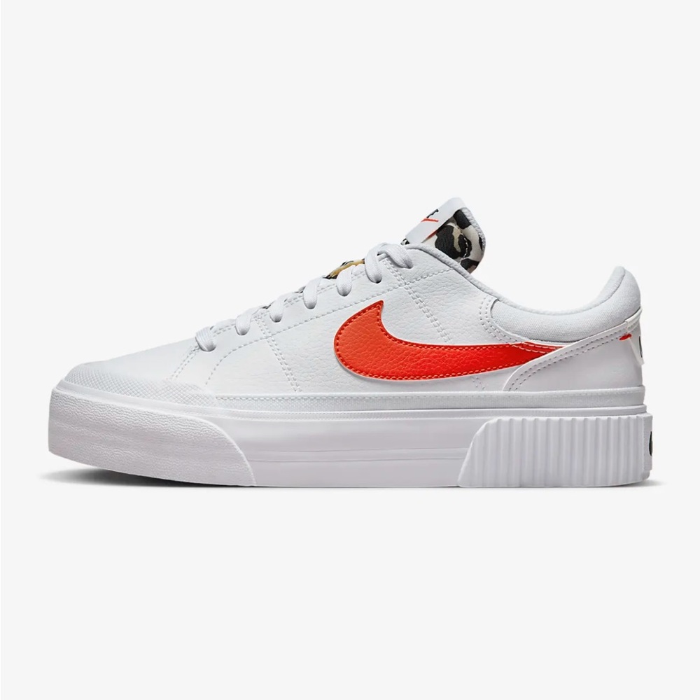 Nike Women's Court Legacy Lift White Orange Rattan Platforms Leopard Sz 9